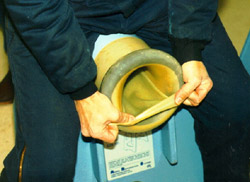 stretching the liner over the top of the colorado av